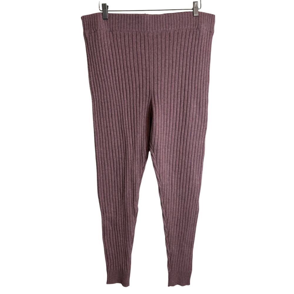 UGG Womens XL Rib Knit Leggings Pink Mauve Wool Blend Lounge Pants NEW